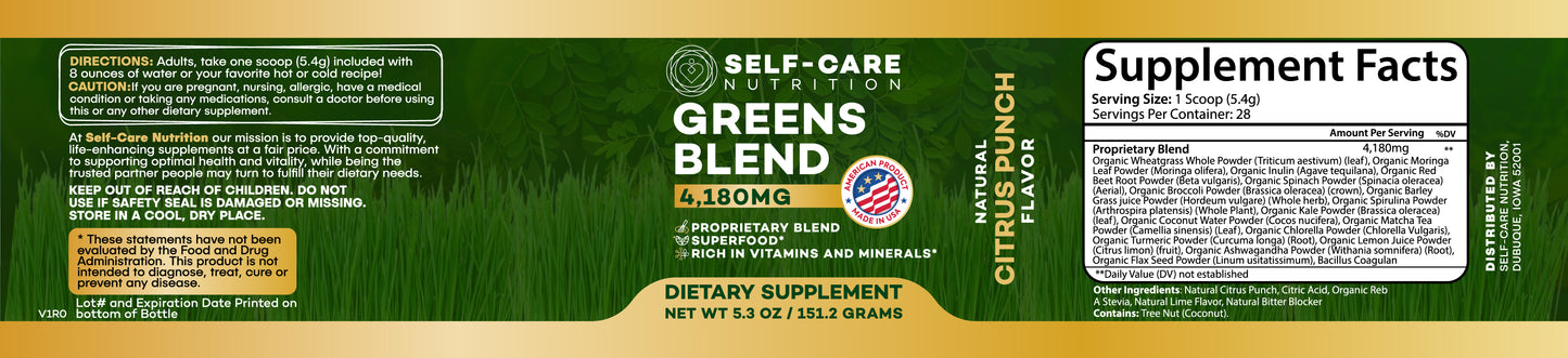 Greens Blend powder, 5.3 oz, 28 servings, Natural Citrus Punch flavor